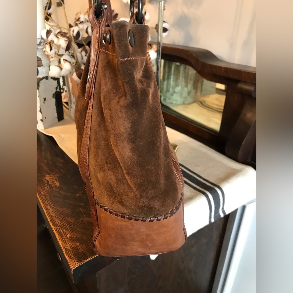 Frye Brown Suede and Leather Shoulder Tote - Picture 4 of 14